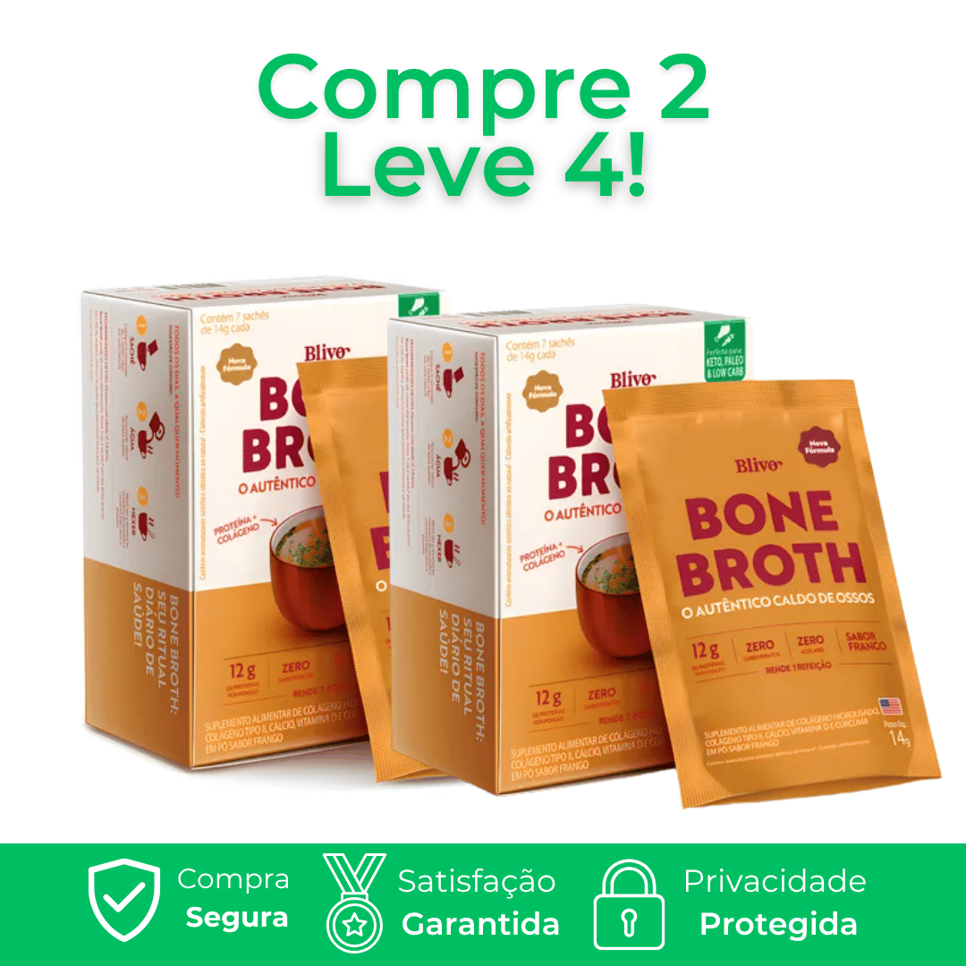 Bone Broth 7 Sachês 84g - Caldo Para Dores Articulares, Mobilidade e Rejuvenescimento
