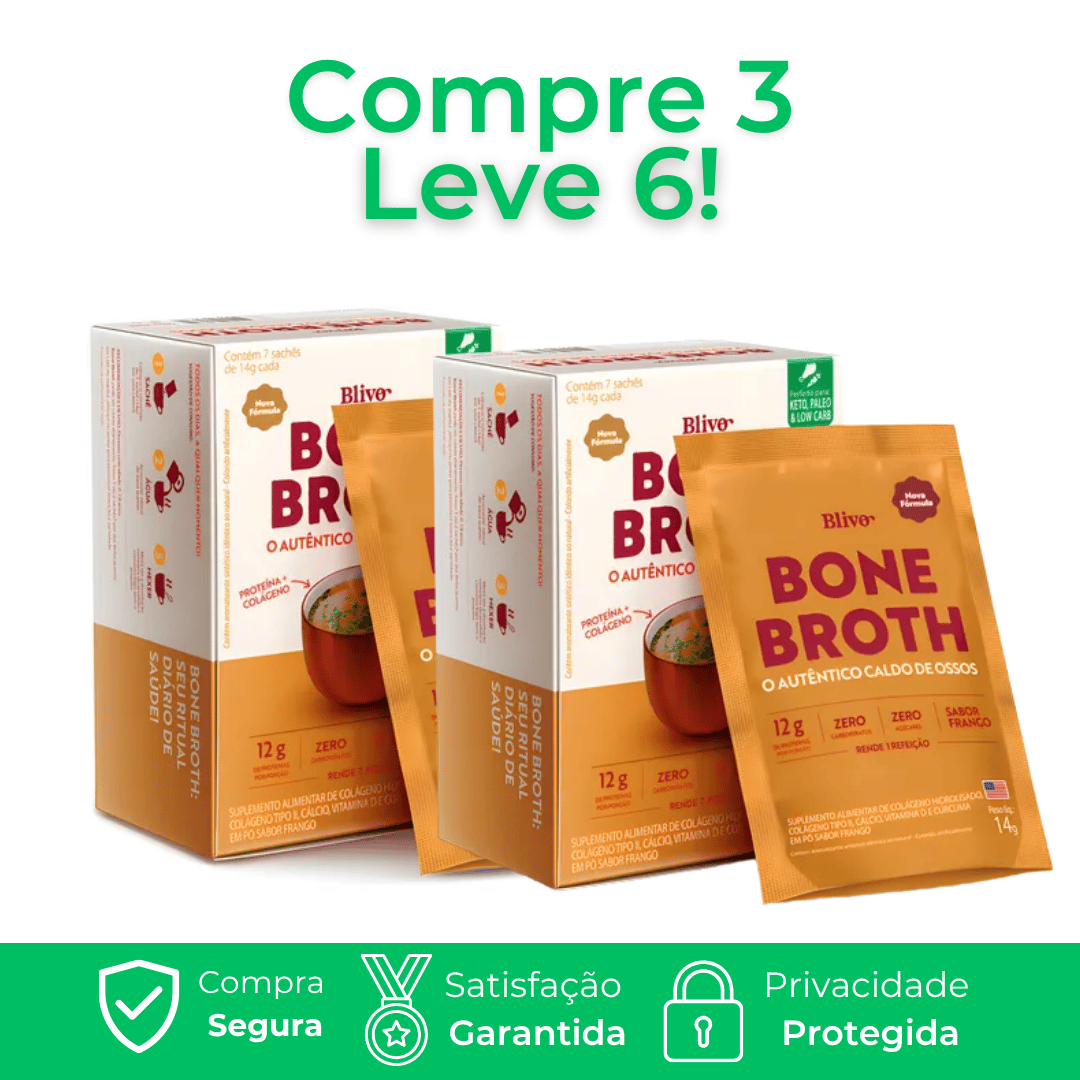 Bone Broth 7 Sachês 84g - Caldo Para Dores Articulares, Mobilidade e Rejuvenescimento